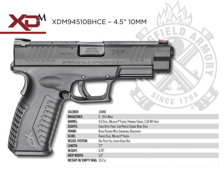 Springfield XDM 10mm 4.5″ Barrel 15+1 XDM94510BHCE