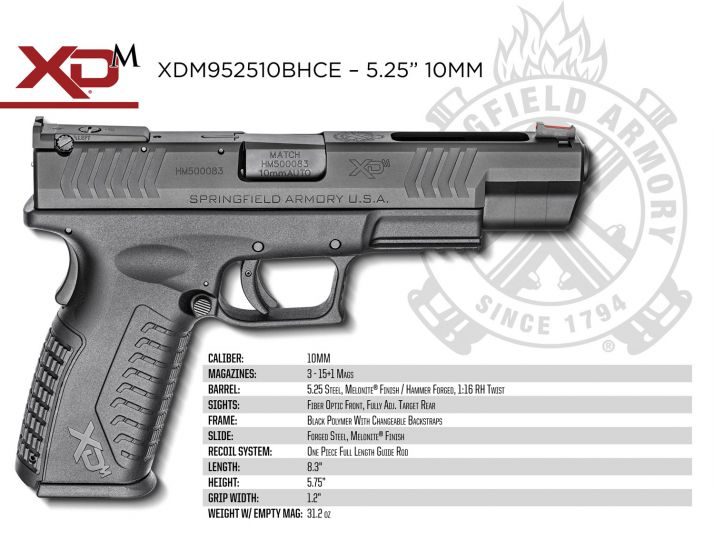 Springfield XDM 10mm 5.25″ Barrel 15+1 XDM952510BHCE