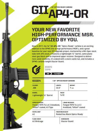 DPMS GII AP4 308WIN/7.62NATO 16″ Barrel 20+1 Black 60224