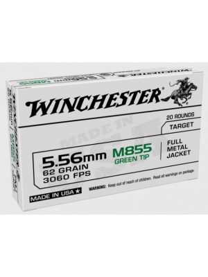 Winchester 5.56mm 62gr FMJ, Green Tip, 20rd box