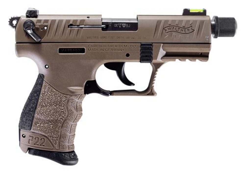 Walther P22 QD, .22 LR, 3.42″ Threaded Barrel, 10rd, Manual Safety, Flat Dark Earth Walther