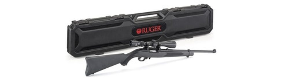 Ruger 10/22 Carbine Package 22 LR, 18.5″ Barrel, Satin Black, Alloy Steel Receiver, Black Synthetic Stock, With Viridian EON 3-9×40 Scope and Ruger Case, 10Rd Rotary Magazine Ruger