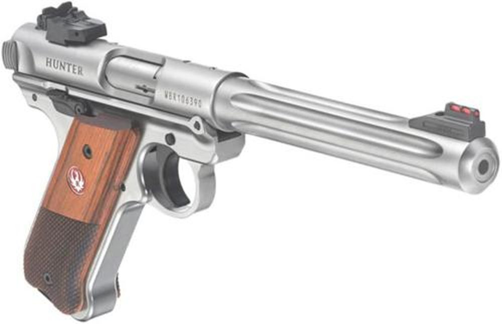 Ruger Mark IV Hunter Pistol, 22LR, 6.8″ Barrel, Wood Grips, Stainless Steel, 10rd Mag Ruger