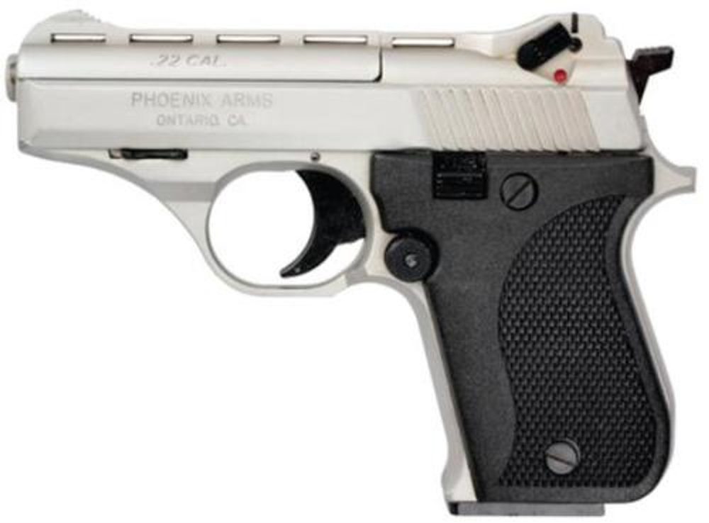 Phoenix Model HP22 Pistol, 22LR, 3″, Nickel, Black Grips, 10 Round Mag Phoenix Arms