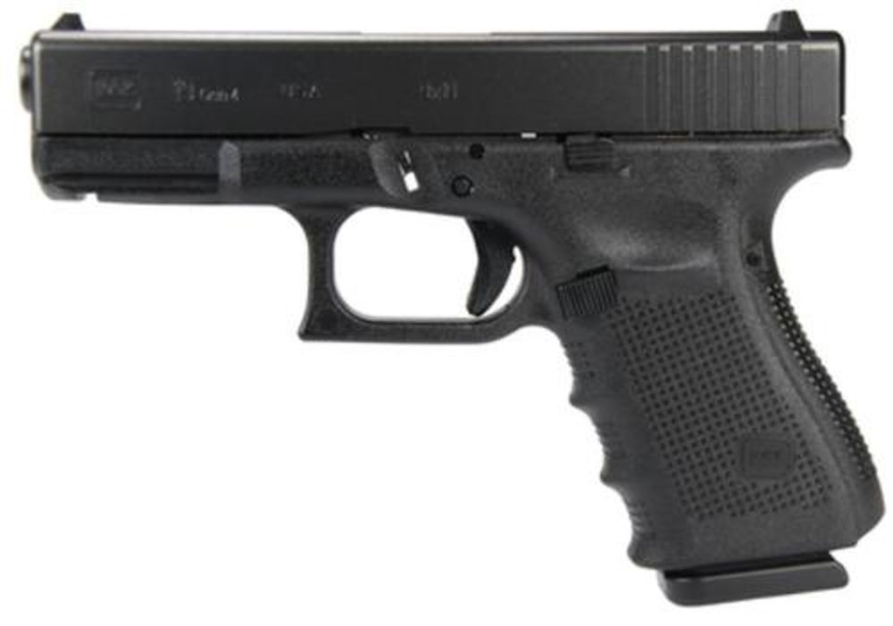 Glock, 19 Gen 4, Safe Action, Compact, 9mm, 4.02″ Barrel, Polymer Frame, Matte Finish, Fixed Sights, 15Rd, 3 Magazines Glock