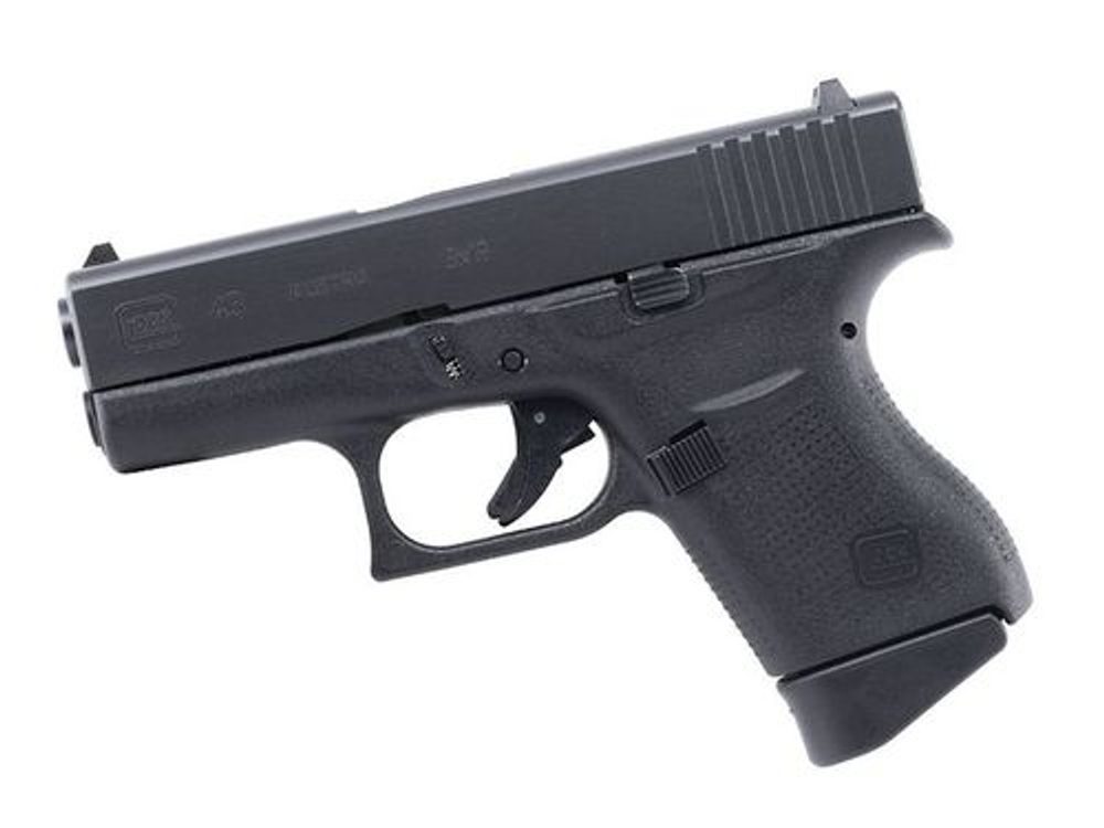 Glock, 43, Semi-automatic Pistol, Double Action Only, Compact, 9mm, 3.25″ Barrel, Polymer Frame, Matte Finish, 6Rd, Fired Case, Fixed Sights Glock