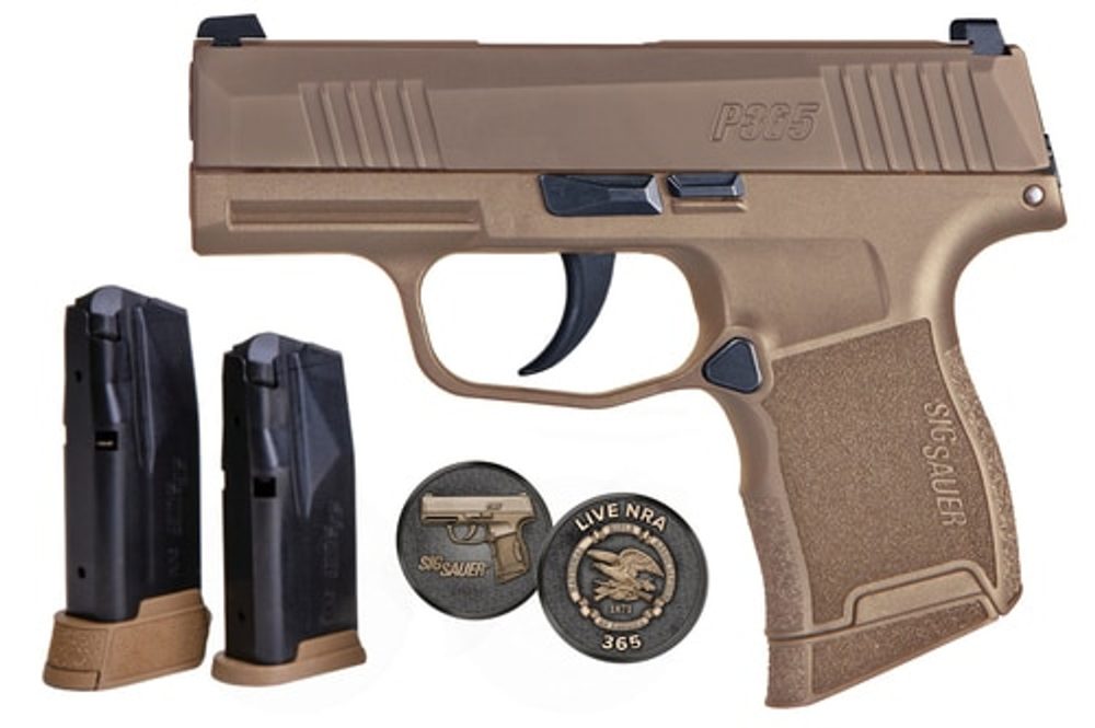 Sig P365 NRA Edition 9mm, 3″ Barrel, XRAY3, Coyote, 10rd & 12rd Mags Sig Sauer