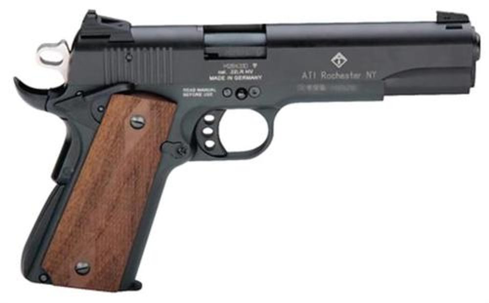 American Tactical, M1911, Full Size, 22 LR, 5″ Barrel, Blued, Wood Grips, 10Rd ATI American Tactical Imports