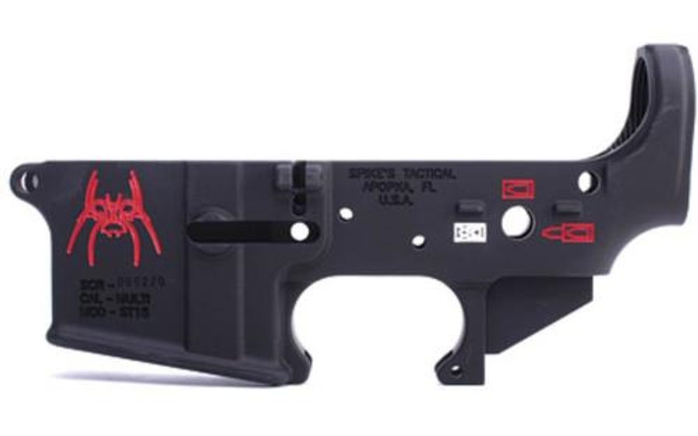 Spike’s Spider AR-15 Stripped Lower Black, Color Filled Spikes Tactical