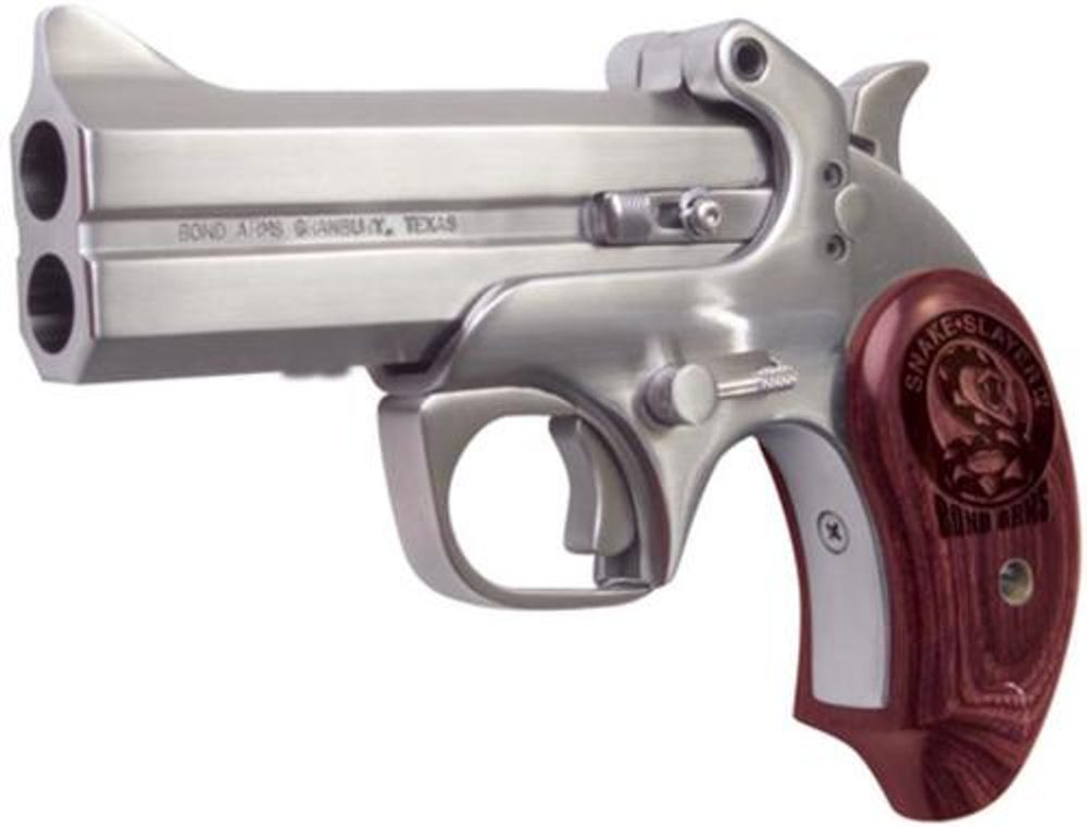 Bond Arms Snake Slayer IV .45 Colt/410 4.25″ Barrel SS Satin Finish Extended Rosewood Grips 2 Shot Bond Arms