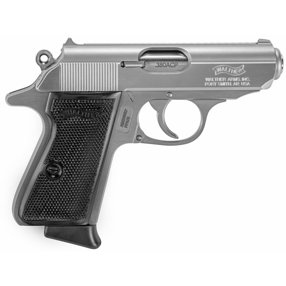Walther PPK/S 380 ACP, 3.3″ Barrel, Stainless Steel, Black Grip, 7rd Walther