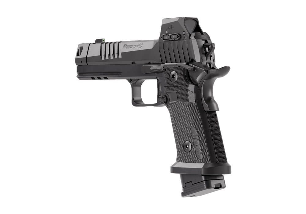 Sig P211 GTO 9mm, 4.4″ Barrel, MACH3D Compensator, Optics Ready, Fiber Optic Sights, Flared Magwell, 10rd