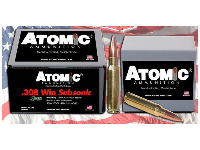 Glock Switch Atomic Ammunition Match Subsonic 308 Winchester Ammo – 175 Grain Sierra MatchKing JHP – Box of 100