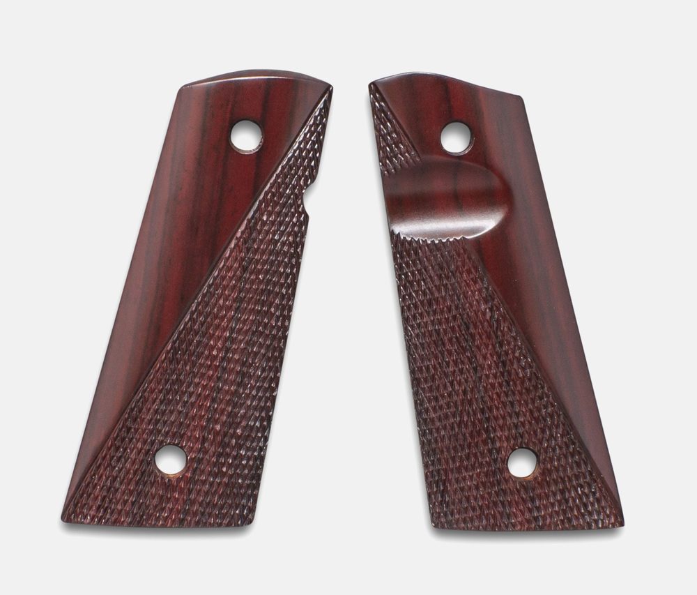 Fusion Firearms 1911 Officer Grips, Red Cocobolo, Ranger Cut, Mag-Well Bottom, Thumb Groove