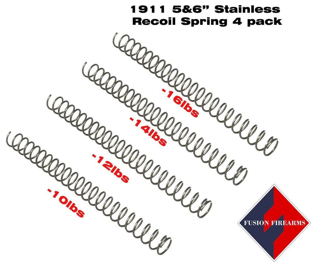 Fusion Firearms 1911 Recoil Spring 4 pack for 5&6 Inch Pistols – Stainless Steel, Lower Caliber