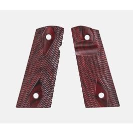Fusion Firearms 1911 Officer Grips, Red Cocobolo, Double Diamond, Mag-Well Bottom, Thumb Groove