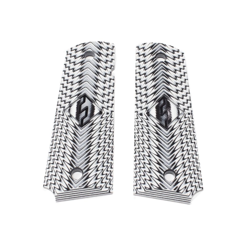 1911 Gov. Size Grips, G-10 White / Black, Fusion LOGO (White Starburst)