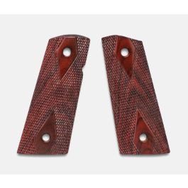 Fusion Firearms 1911 Officer Grips, Red Cocobolo, Double Diamond Checkered, Mag-Well Bottom
