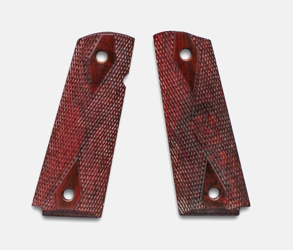 Fusion Firearms 1911 Full Size Grips, Red Cocobolo, Double Diamond Checkered, Beveled Bottom