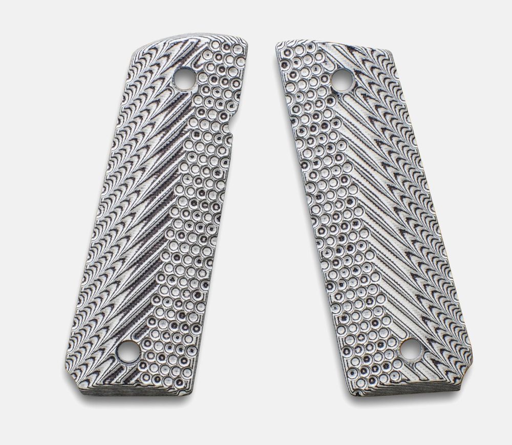 Fusion Firearms 1911 Full Size Grips, G-10 White / Black, Ripple Design, Beveled Bottom