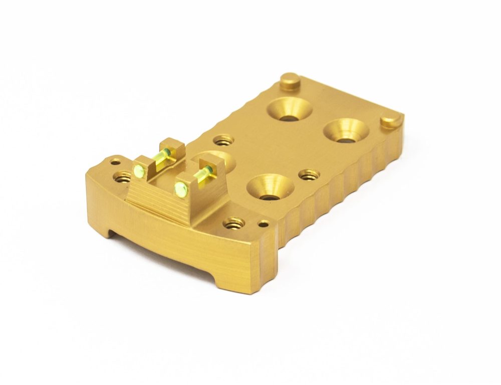 Fusion Firearms 1911 RMR Base Plate (Trijicon Style) -Light-Weight Aluminum -Gold, Fiber Optic
